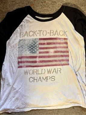 Ring of Fire White and Black Raglan Tee with American Flag Graphic